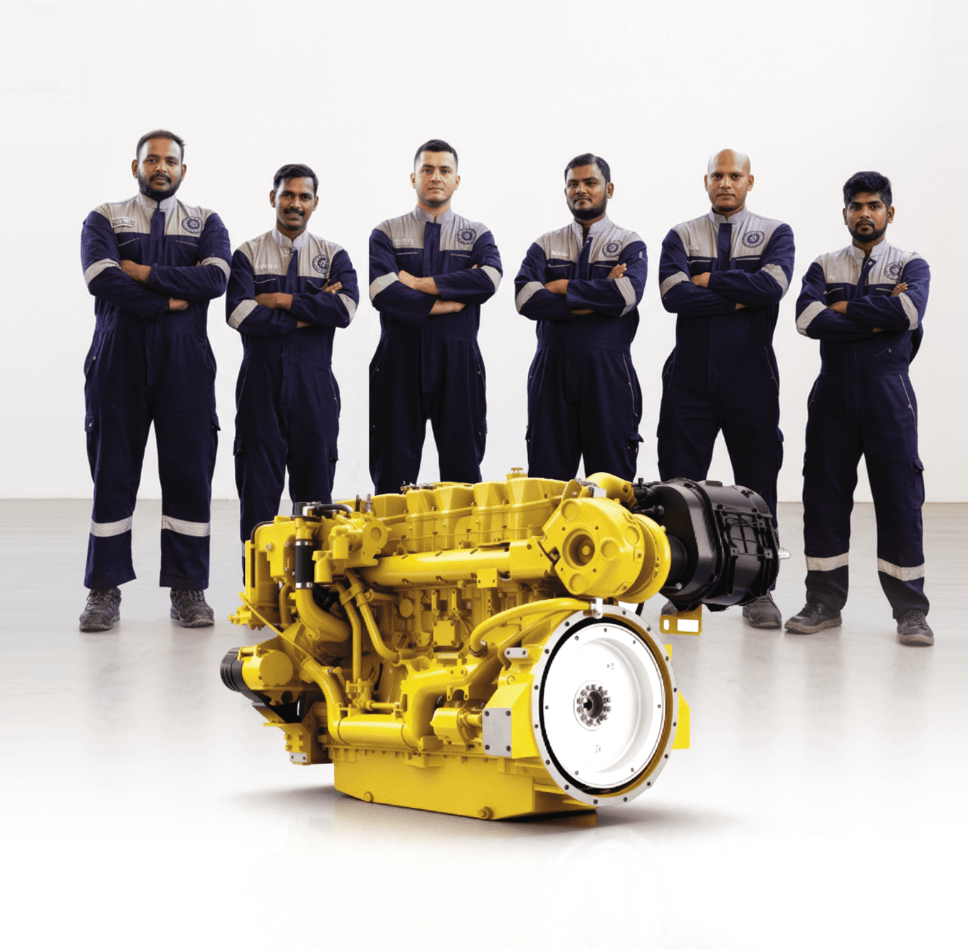 German Diesel team standing behind an engine