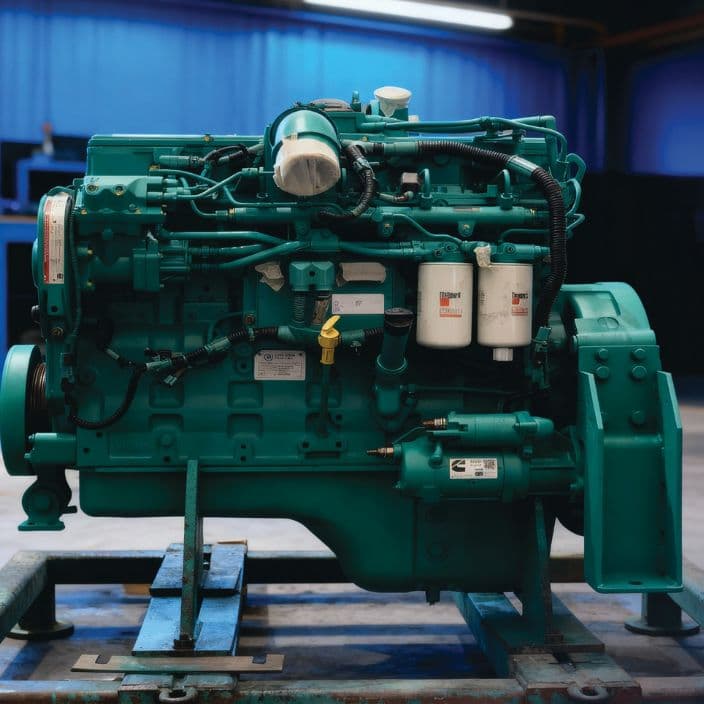 Diesel engine showing worn and rebuilt condition side by side